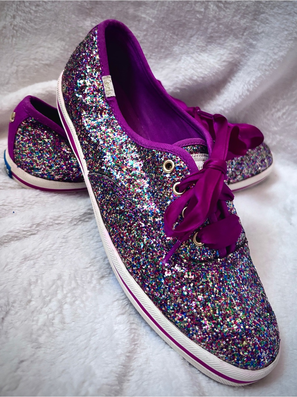 Keds x Kate Spade New York Glitter Champion Sneakers 7.5 Rainbow Sparkle Ribbon